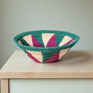 Arisan Made Hand Woven Colorful Small Basket Bowl Trinket Dish Pink Green
